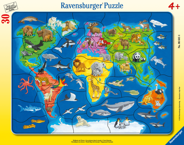 Puzzle Weltkarte mit Tieren (30 Teile)
