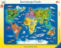 Puzzle Weltkarte mit Tieren (30 Teile)