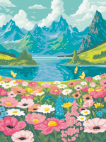 Malen nach Zahlen Blumenmeer am Bergsee
